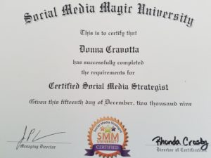 Social Media Magic University | Social Media Strategist Certificate 2009 | Donna Cravotta