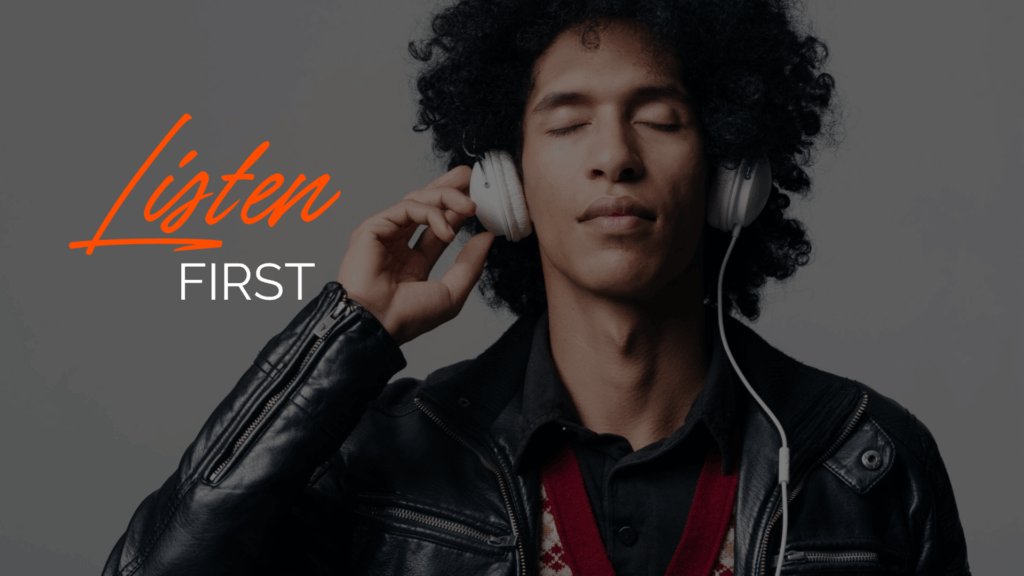 Listen First | Man with headphones listening intently